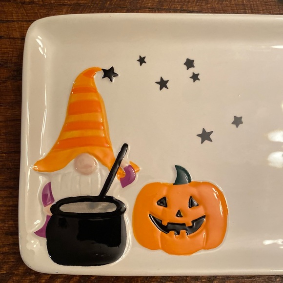 Halloween Gnome Platter, Witch Gnomes Jack-O-Lanterns Cauldrens Ceramic Platter - Picture 5 of 13